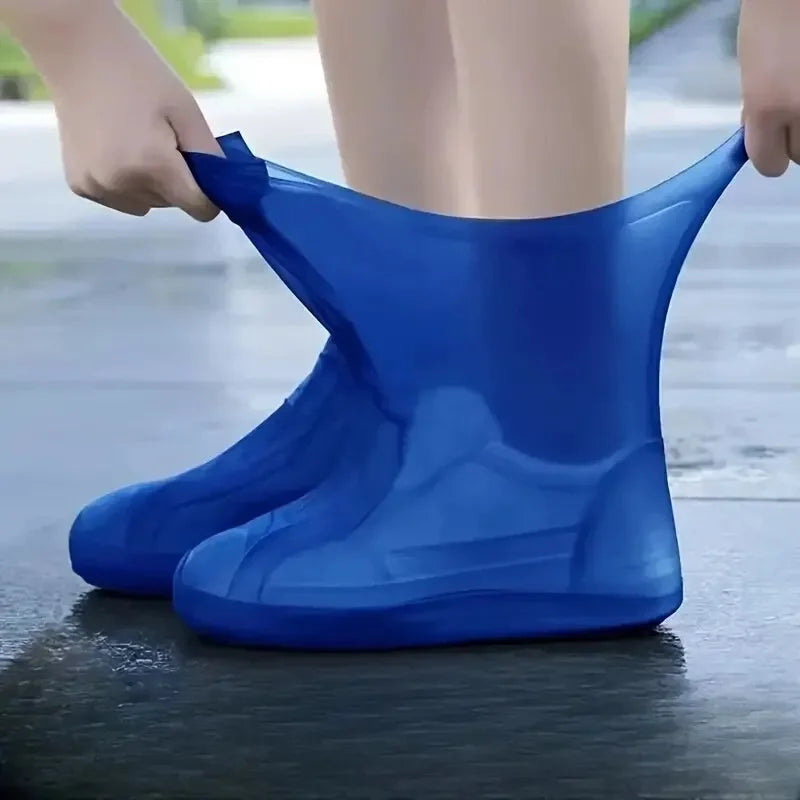 Silicone Waterproof Shoe Covers – Non-Slip Reusable Rain Overshoes Rain Shoe Covers PLUSH Blue M 34-39