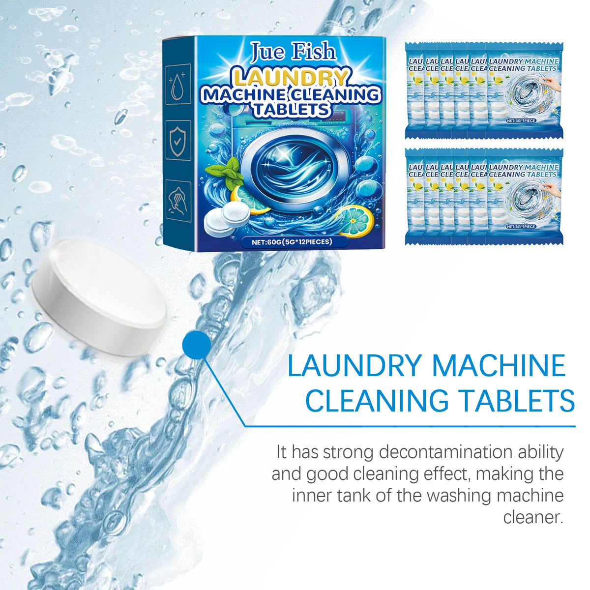 12pcs Washing Machine Cleaning Effervescent Tablets | Jue-Fish Washer Cleaning Tablets PLUSH