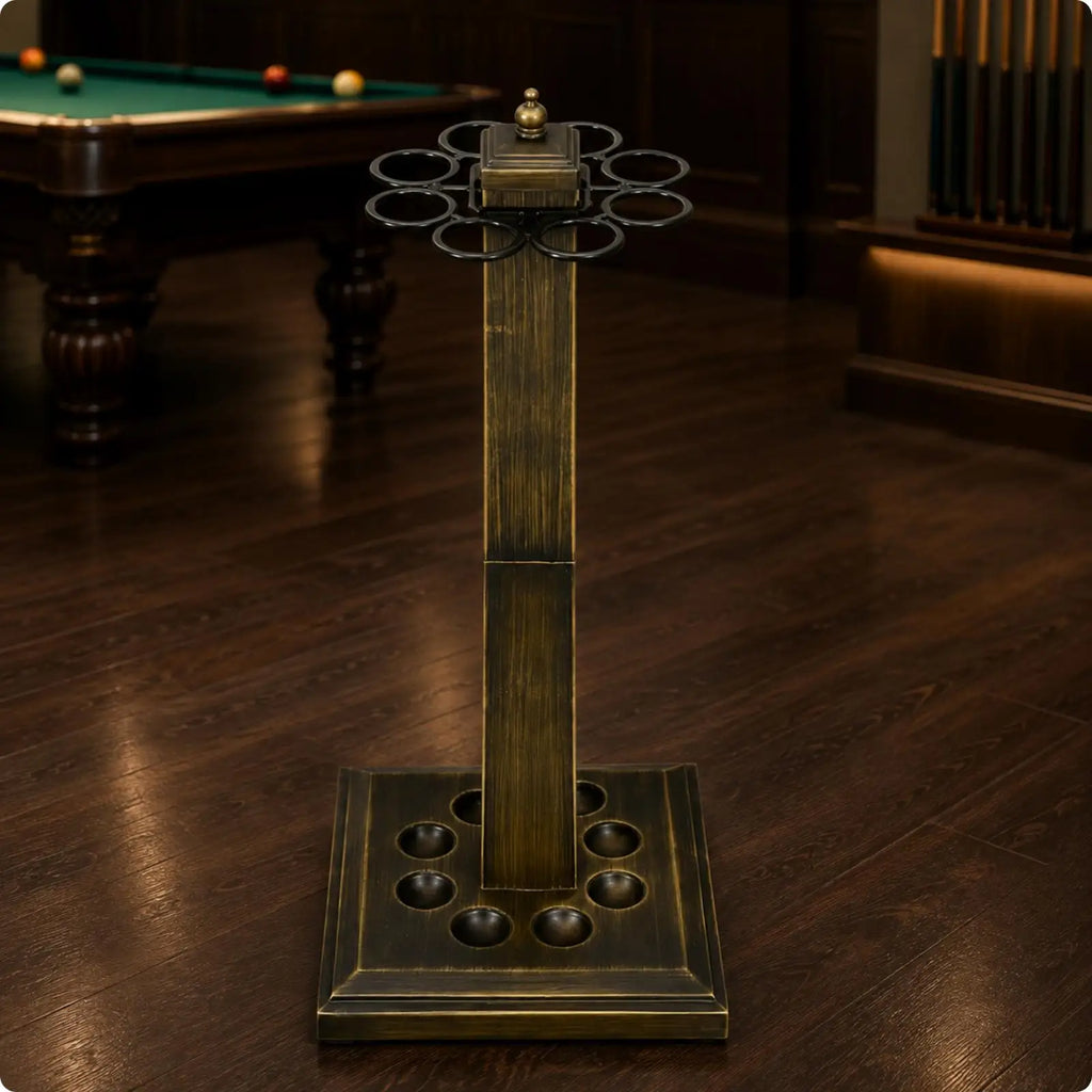 Metal Billiard Cue Rack Floor Stand | Pool Stick Holder Pool Cue Rack PLUSH Bronze