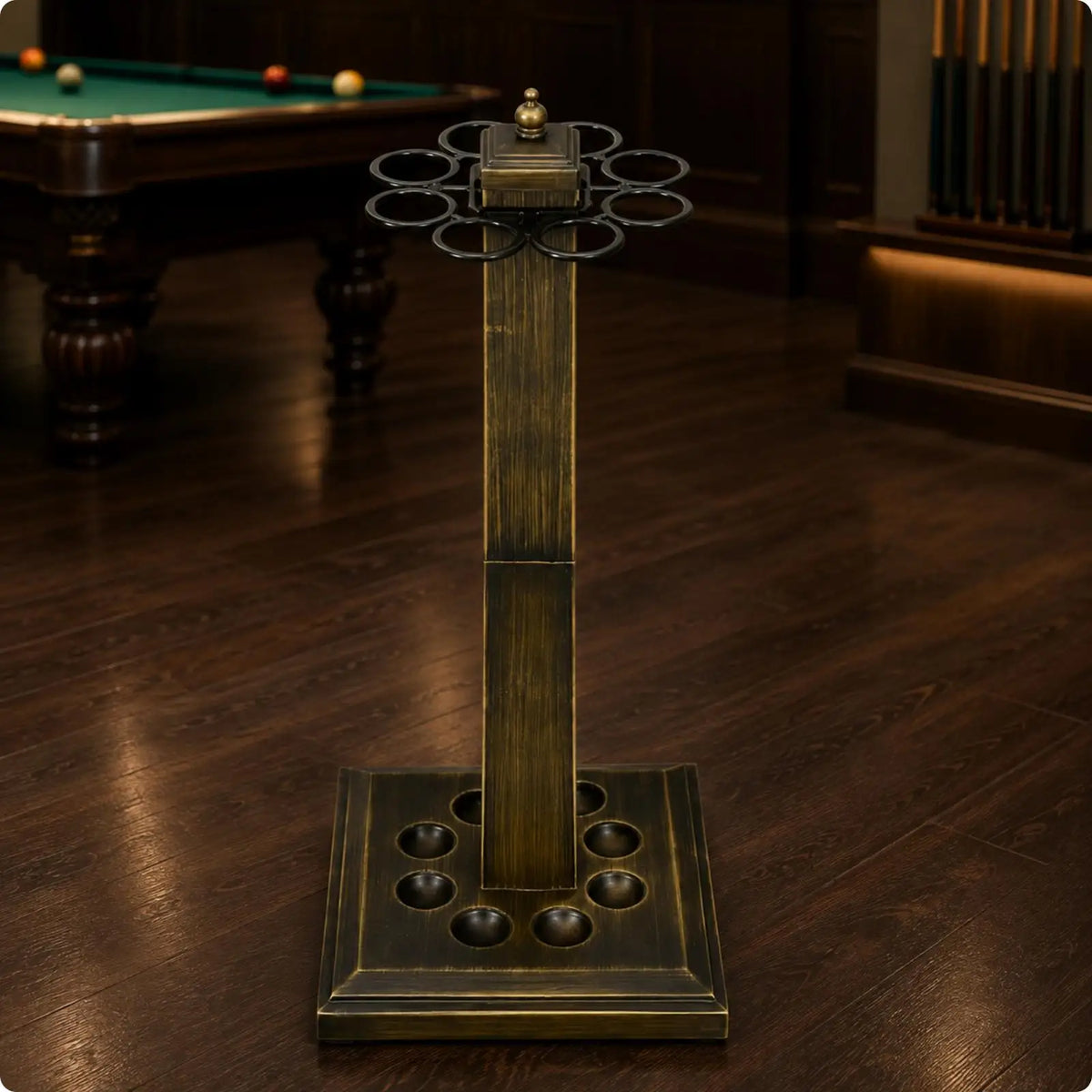 Metal Billiard Cue Rack Floor Stand | Pool Stick Holder Pool Cue Rack PLUSH Bronze