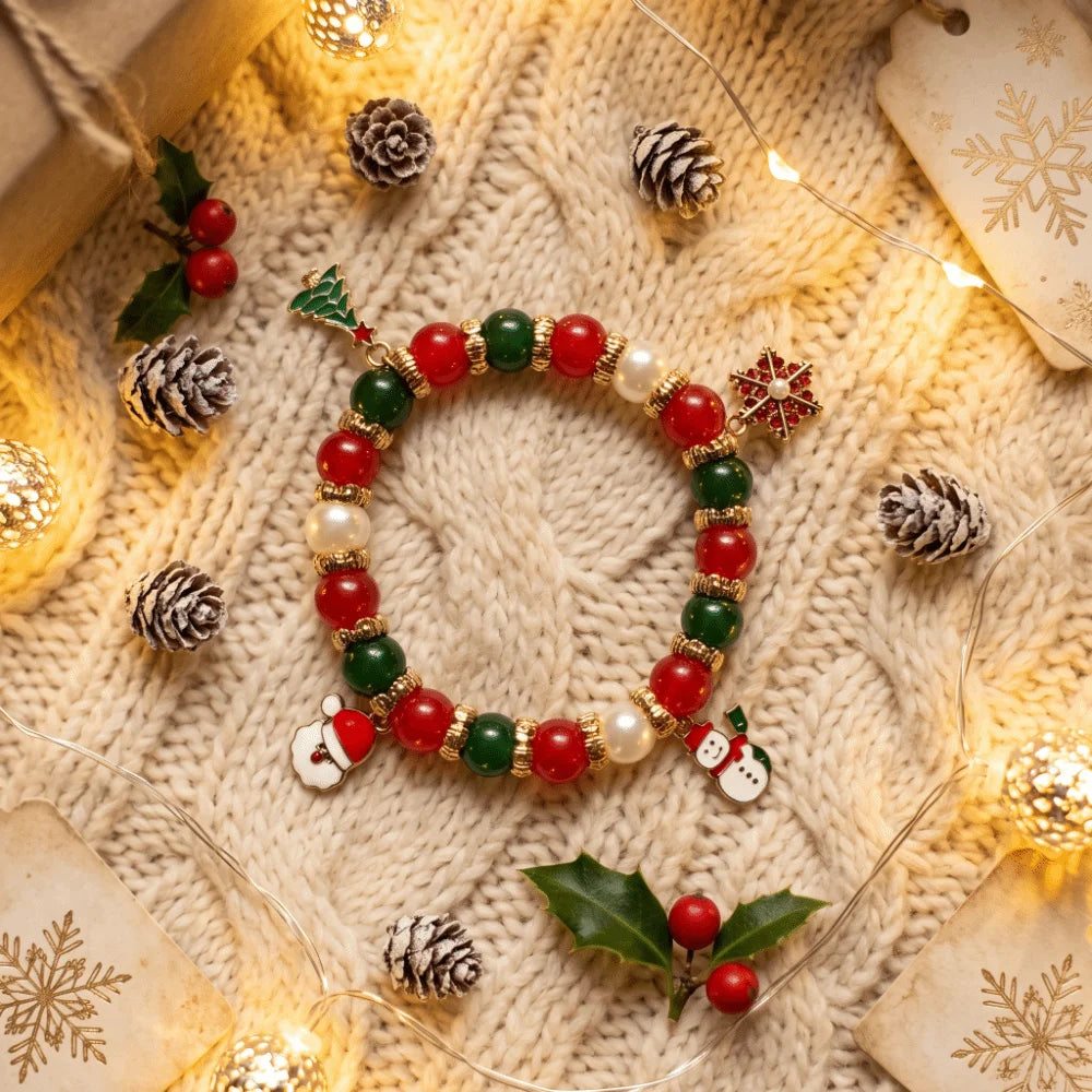 Christmas Beaded Charm Bracelet – Snowman Santa Snowflake Charm Bracelet PLUSH