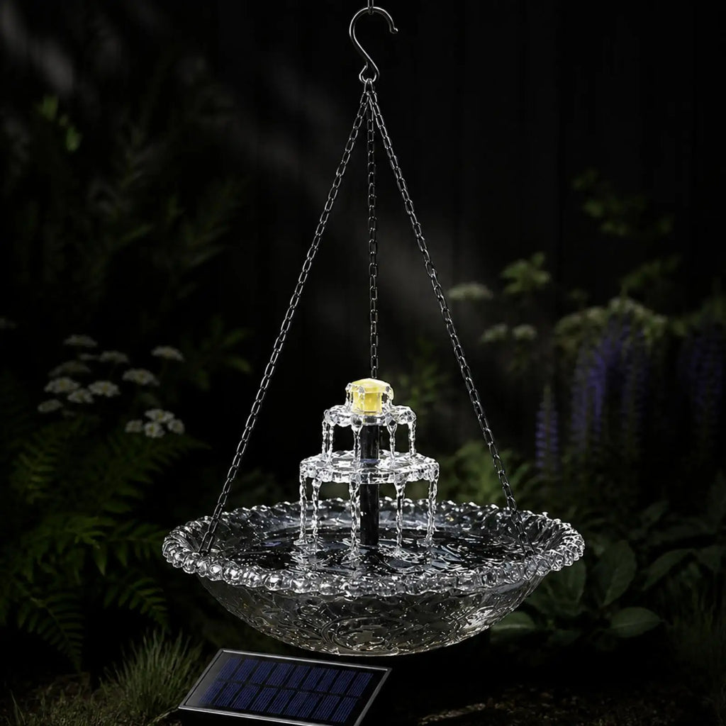 Solar Hanging Glass Bird Bath Fountain – Two-Tier Water Spout Bird Bath Fountain PLUSH