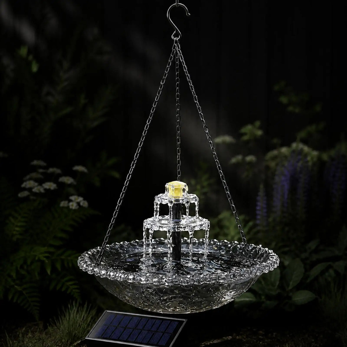 Solar Hanging Glass Bird Bath Fountain – Two-Tier Water Spout Bird Bath Fountain PLUSH