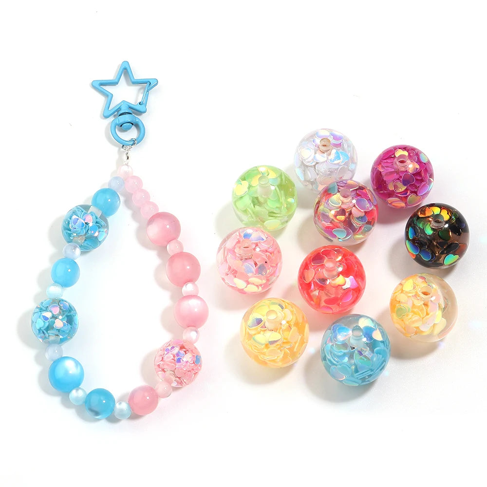 5pcs Transparent Round Resin Heart Sequin Beads – DIY Jewelry Resin Spacer Beads PLUSH