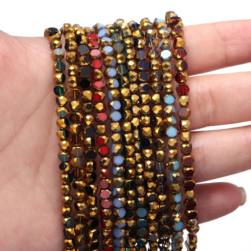Faceted Crystal Glass Beads Gold Rim Flat Round – DIY Jewelry Crystal Glass Beads PLUSH