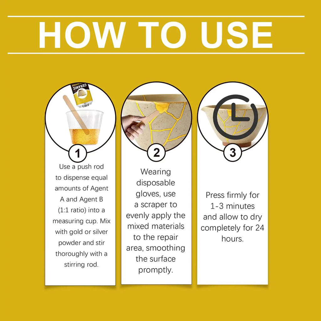 Gold Kintsugi Ceramic Repair Kit – Food-Safe Adhesive Ceramic Repair Kit PLUSH