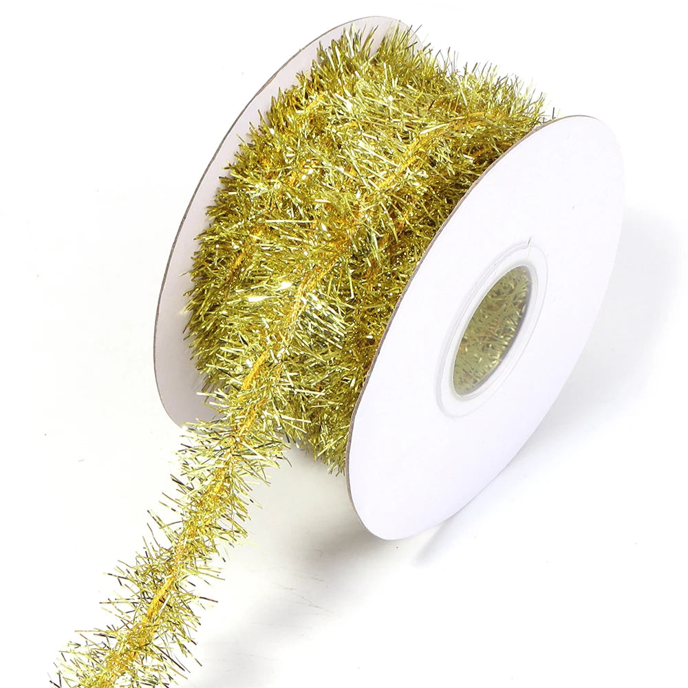 10 Yards Christmas Tinsel Garland Glitter Fringe Trim Ribbon Tinsel Trim Ribbon PLUSH light gold