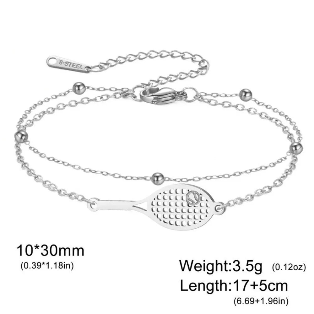 Tennis Racket Bracelet – Stainless Steel Sport Bangle Sport Chain Bracelet PLUSH Style 3