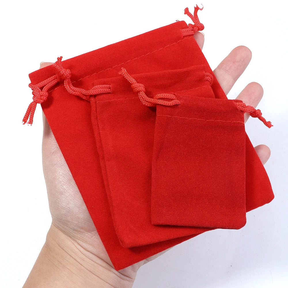 Red Velvet Drawstring Bags for Jewelry & Gifts – 5-10pcs Jewelry Gift Pouches PLUSH