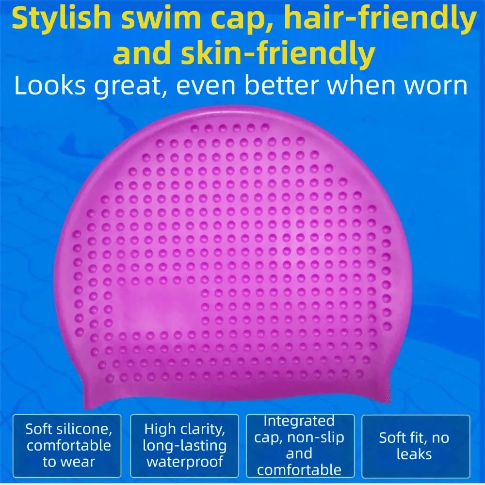 Non-Slip Silicone Swim Cap – Elastic & Wrinkle-Free Silicone Swim Cap PLUSH