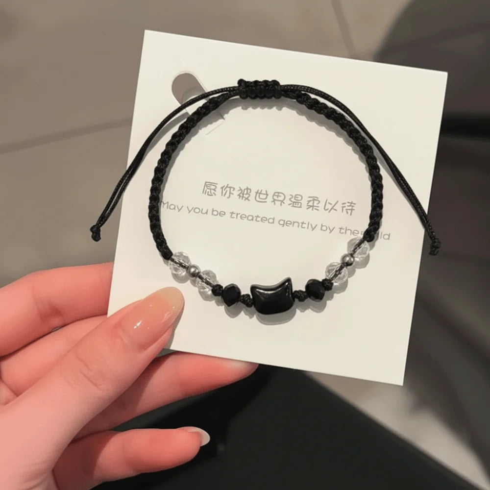 Rabbit Cat Beaded Bracelet – Moonstone Obsidian Friendship Gift Beaded Bracelet PLUSH Style F