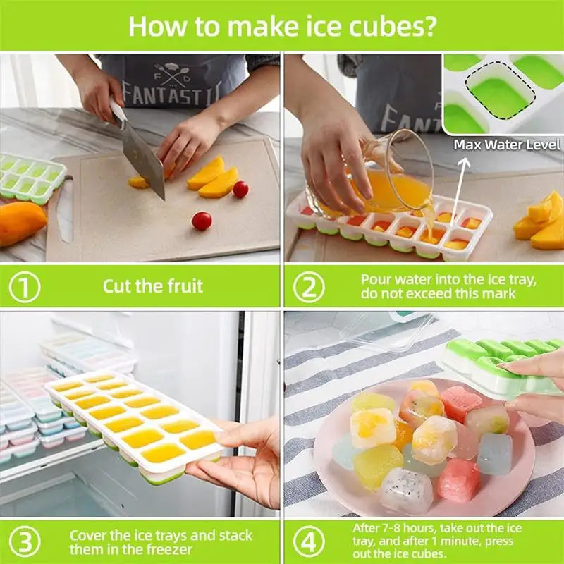 14-Grid Silicone Ice Cube Tray with Lid – Reusable Mold Ice Cube Tray PLUSH