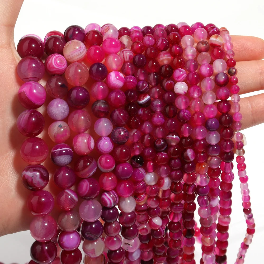 Hot Pink Stripe Agate Beads 4–12mm | Natural Stone DIY Jewelry Natural Stone Beads PLUSH
