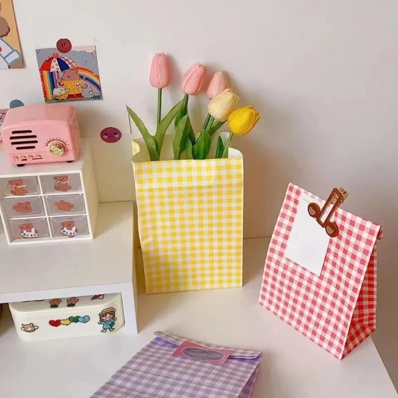 Colorful Checkered Kraft Paper Gift Bags 10/20pcs | Party Favors Party Gift Bags PLUSH