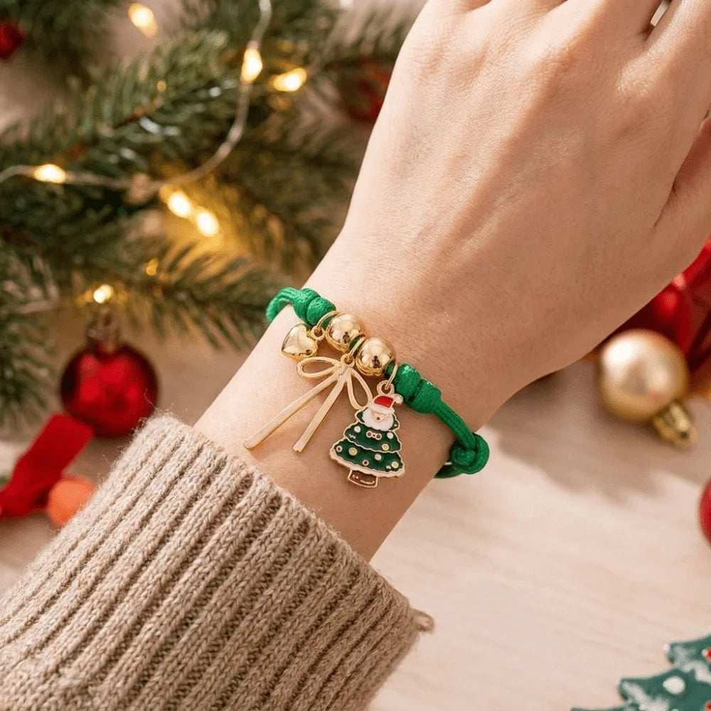 Christmas Santa Claus Charm Bracelet – Adjustable Braided Rope Charm Bracelet PLUSH