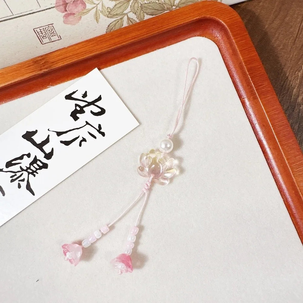 Vintage Lotus Beaded Key Chain – Chinese Tassel Lucky Charm Beaded Key Chain PLUSH Style E
