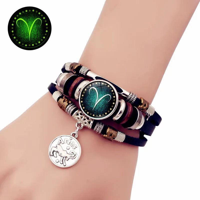 Zodiac Luminous Leather Bracelet – Multilayer Beaded Unisex Charm Bracelet PLUSH