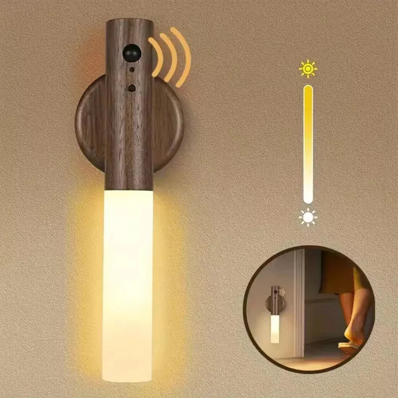 Wooden Motion Sensor Night Light – Rechargeable Magnetic Wall Lamp Motion Sensor Night Light PLUSH