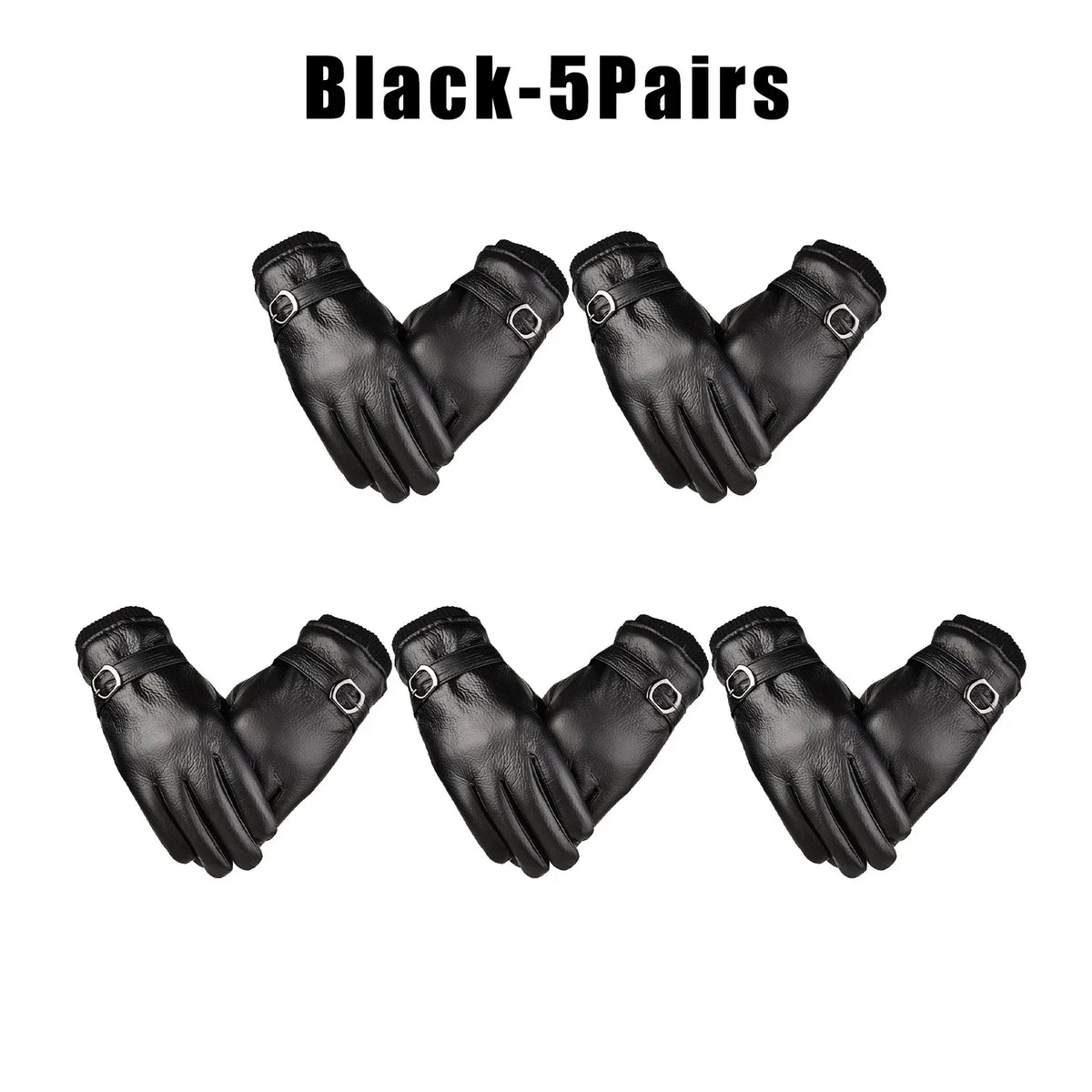 Windproof Thermal Touchscreen Leather Gloves – Winter Sports Winter Sports Gloves PLUSH Black 5Pairs