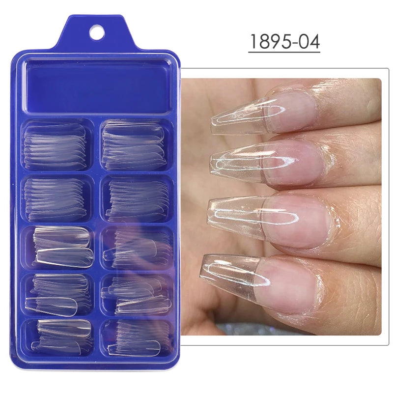 100pcs Coffin Press On Nails – Acrylic Nail Extension Kit Press On Nail Tips PLUSH 1895-4 Clear