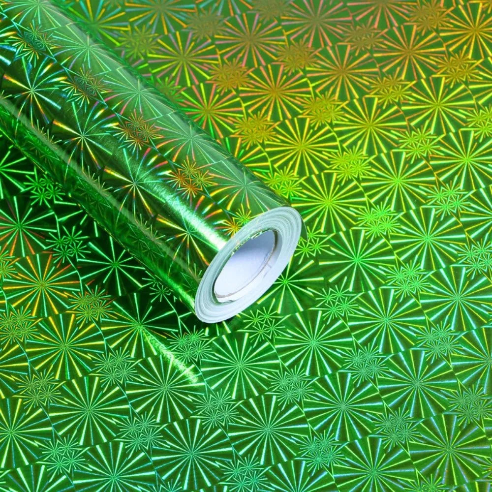 Gradient Laser Wrapping Paper Roll 43×300cm – Holographic Gift Wrapping Paper PLUSH Fireworks Green
