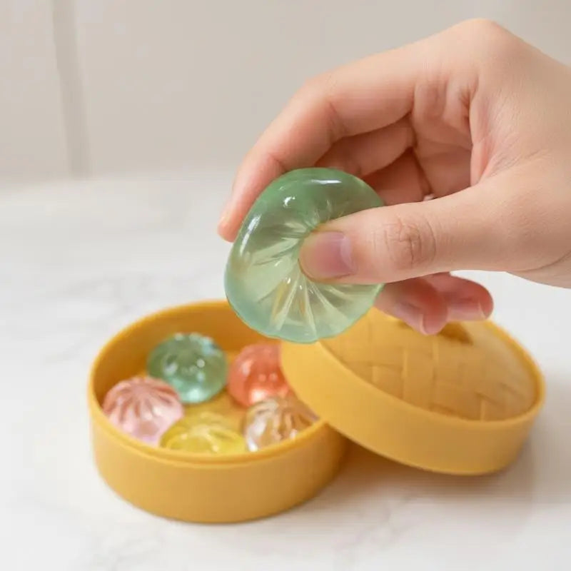 5pcs Squishy Mini Dumpling Fidget Toy Set with Steamer Basket Squishy Fidget Toy PLUSH 1Set