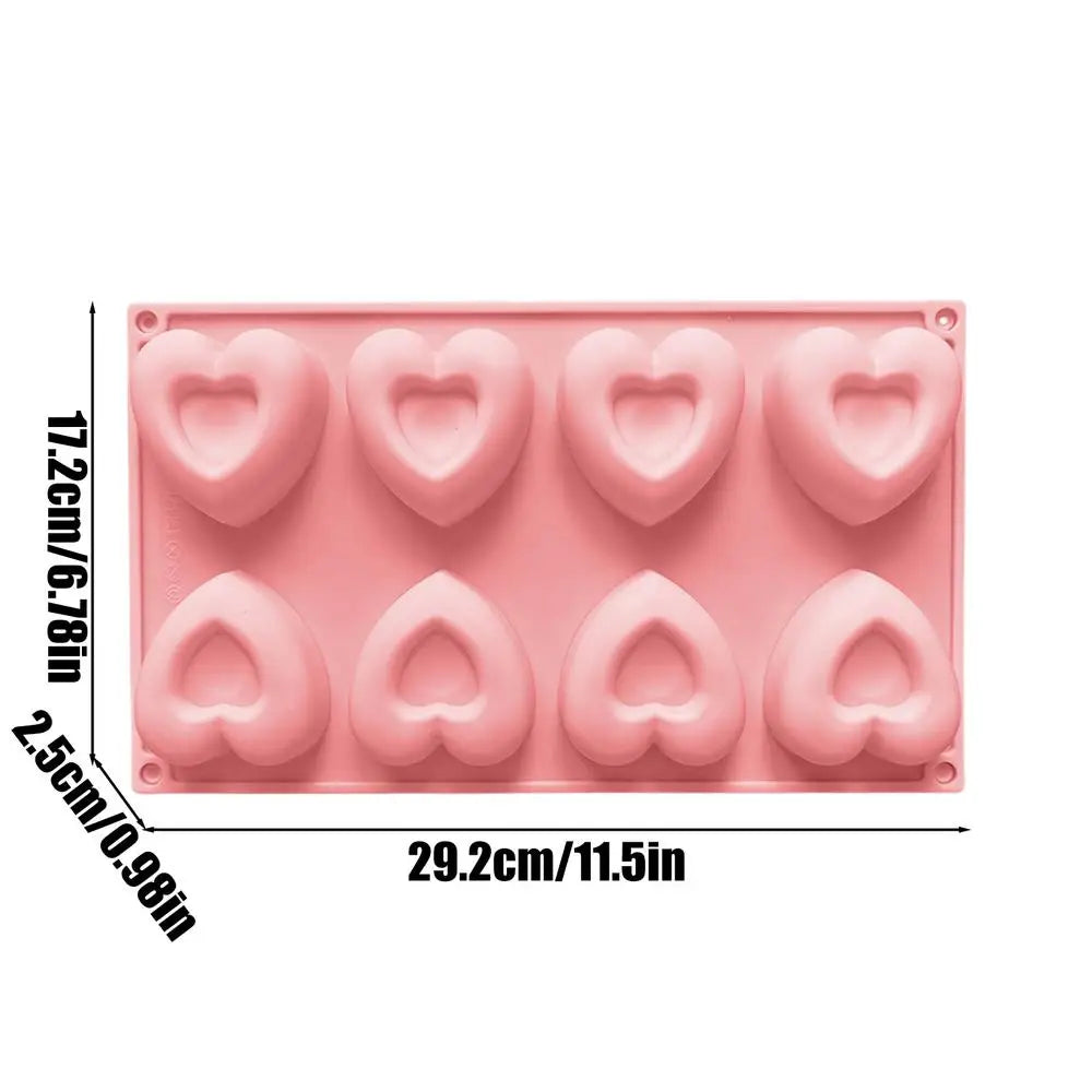 8-Cavity Heart Silicone Mold – Cake, Chocolate & Candle Making Silicone Baking Mold PLUSH Pink