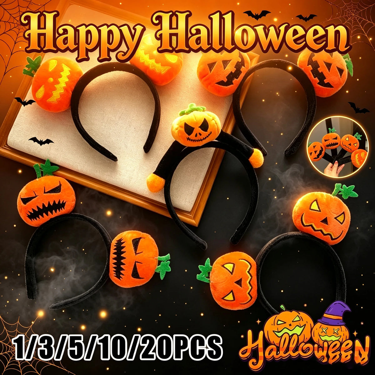 Halloween Pumpkin & Devil Headbands – Costume Party Set Halloween Headband Set PLUSH