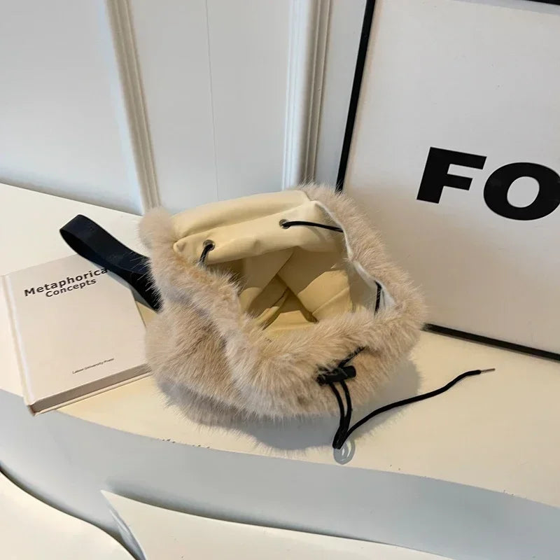 Women's Fox Fur Backpack – Magnetic Drawstring Flap Bag Set Women's Backpack PLUSH