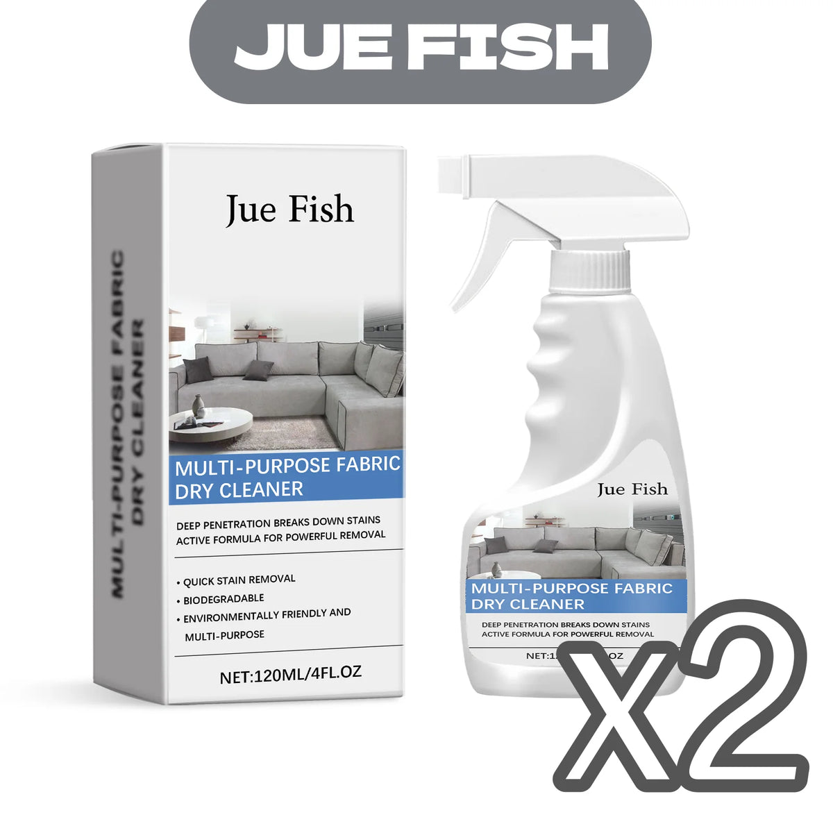 Fabric Stain Remover Spray – Sofa, Carpet & Mattress Cleaner Fabric Cleaner Spray PLUSH 120ml Boxed x2pcs