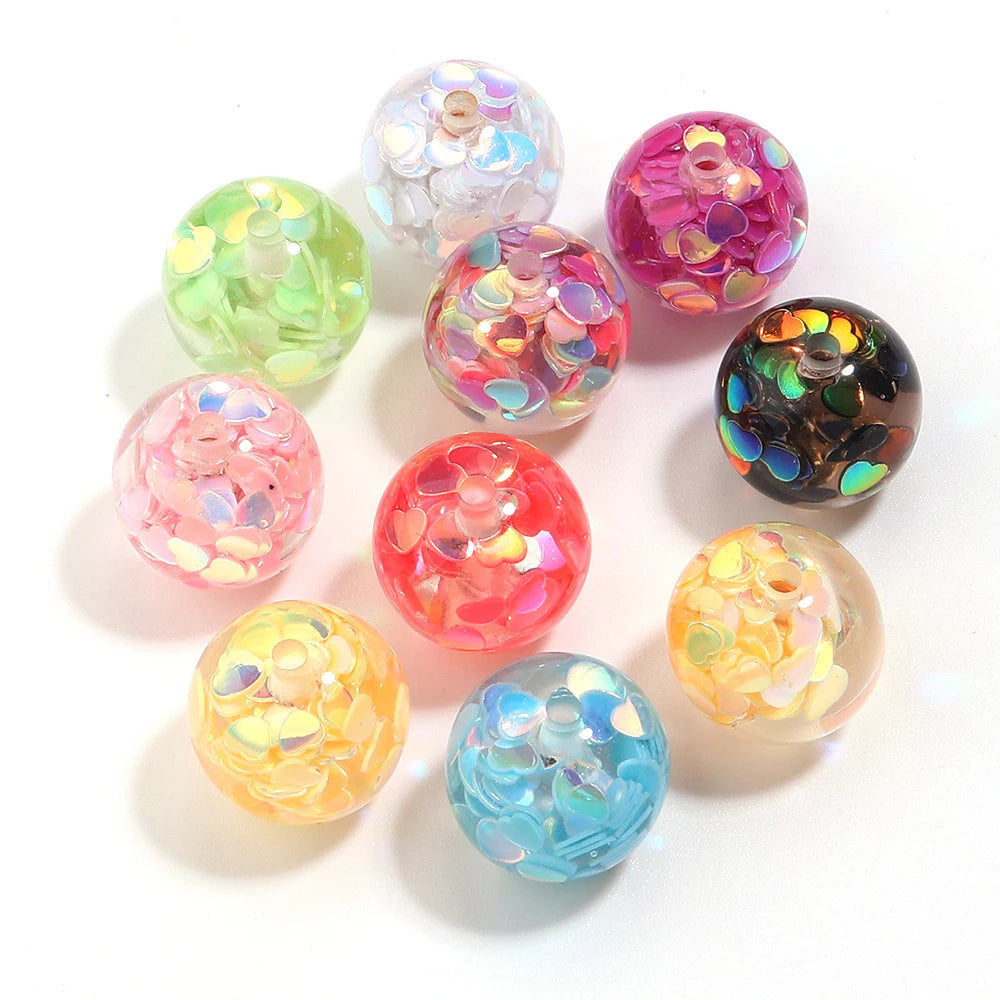 5pcs Transparent Round Resin Heart Sequin Beads – DIY Jewelry Resin Spacer Beads PLUSH