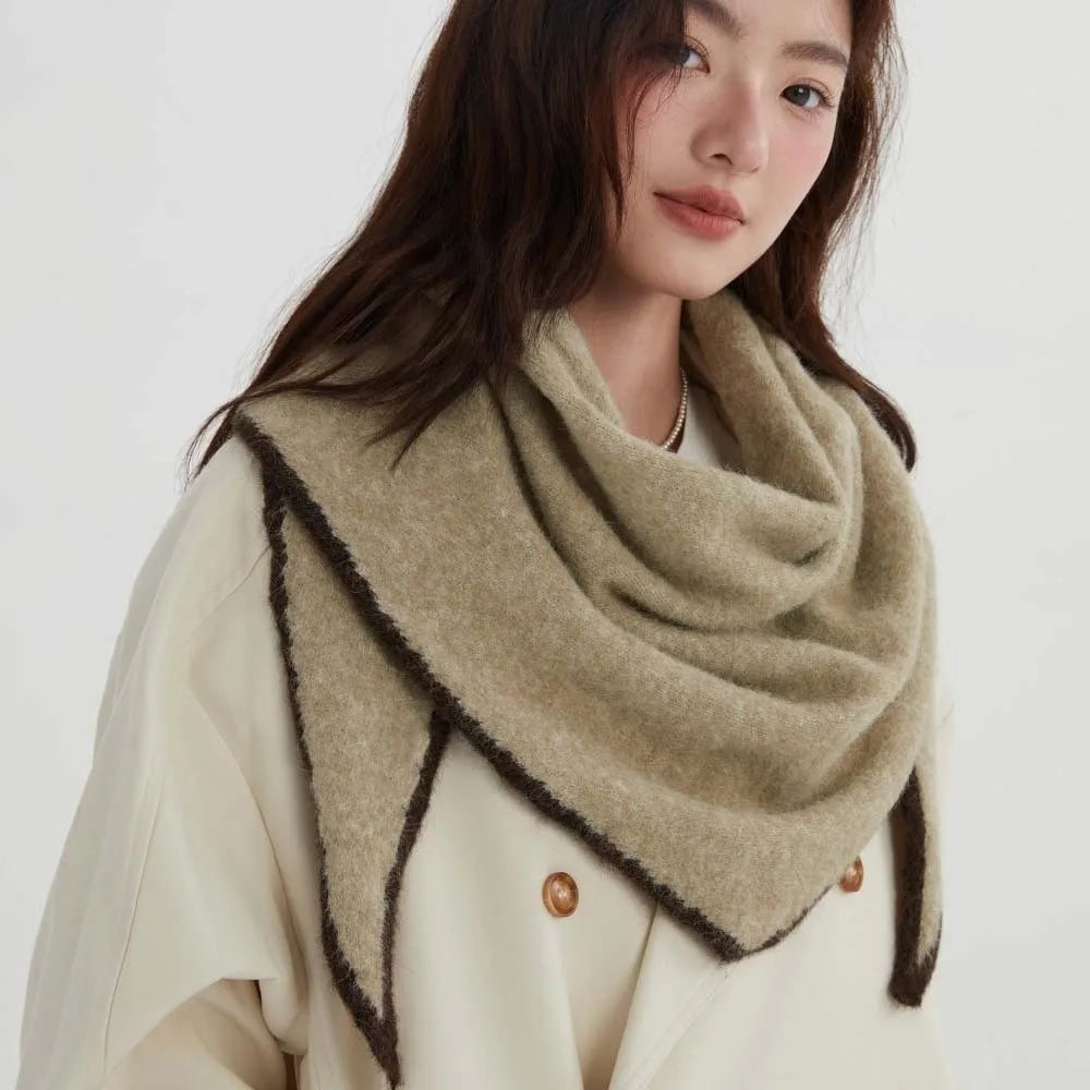 Women's Triangle Shawl Scarf – Soft Knit Wool Blend Cape Triangle Shawl Scarf PLUSH Grey Green