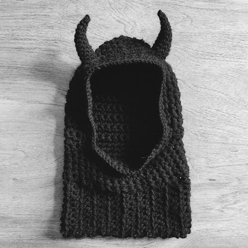Devil Horn Knit Balaclava Mask | Halloween Beanie Cap Halloween Balaclava Mask PLUSH