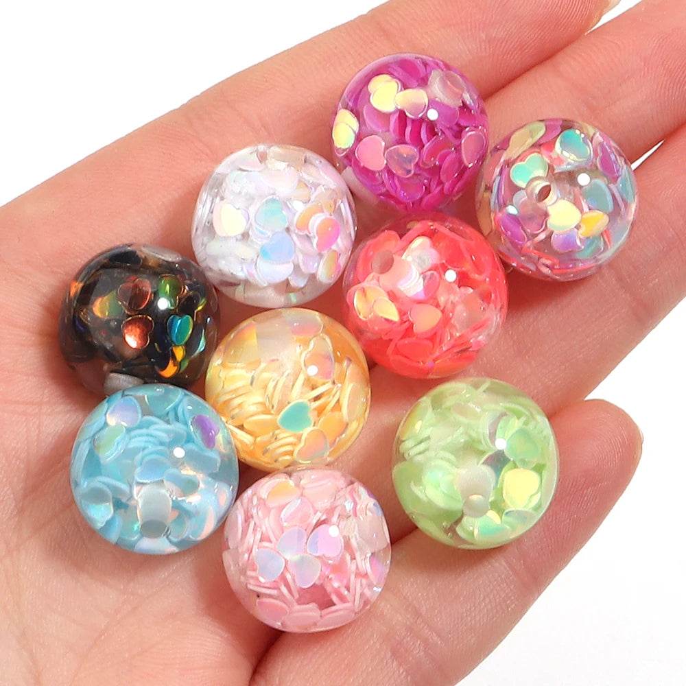 5pcs Transparent Round Resin Heart Sequin Beads – DIY Jewelry Resin Spacer Beads PLUSH