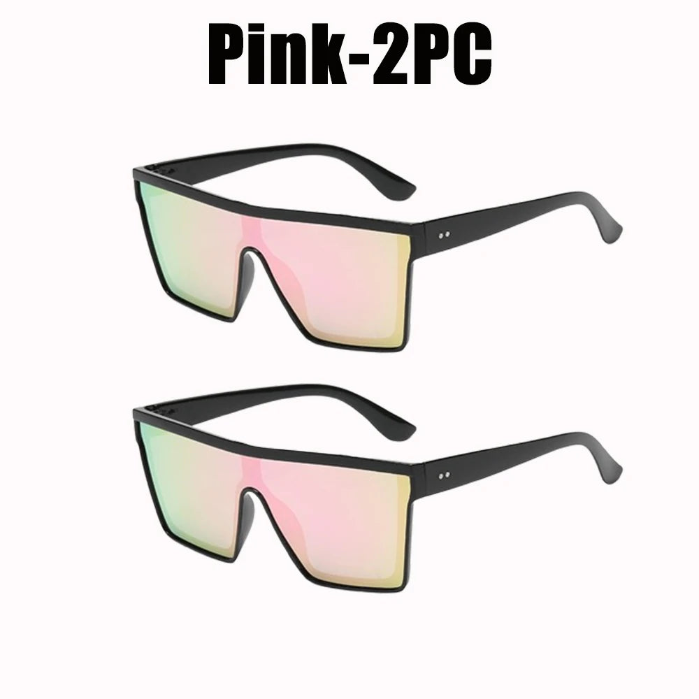 Women's Oversized Retro Sunglasses UV400 Square Sun Glasses Fashion Sunglasses PLUSH Pink-2PC