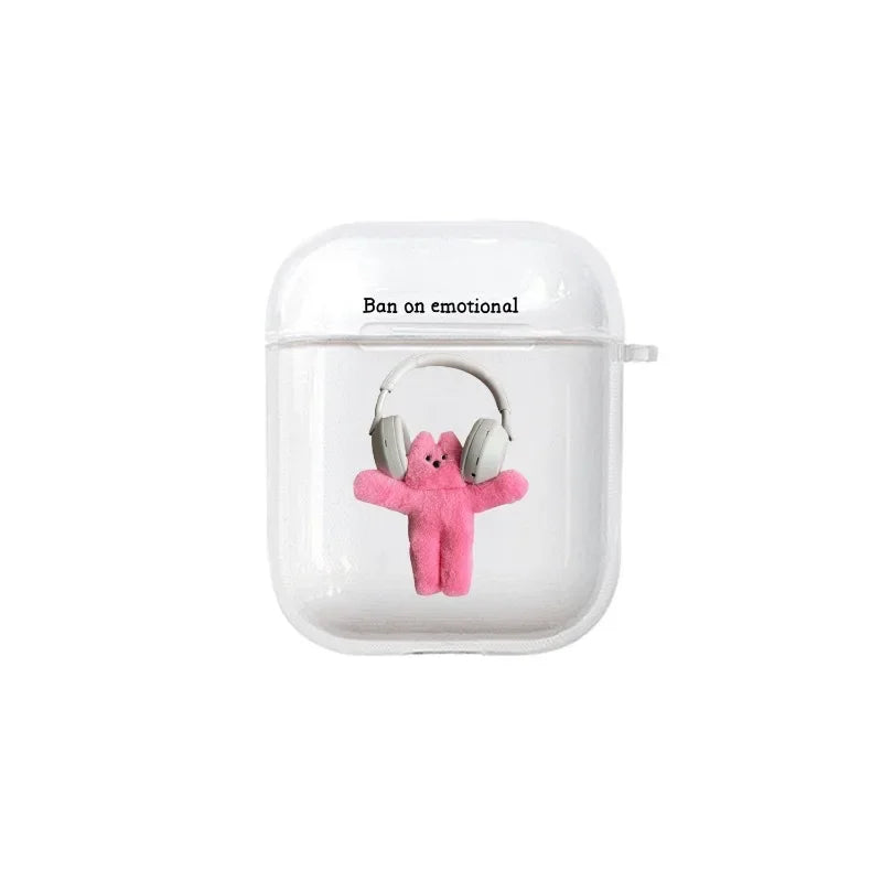 Cute Cat Clear AirPods Case Cover – All Models | Korean Ins Earphone Case Cover PLUSH