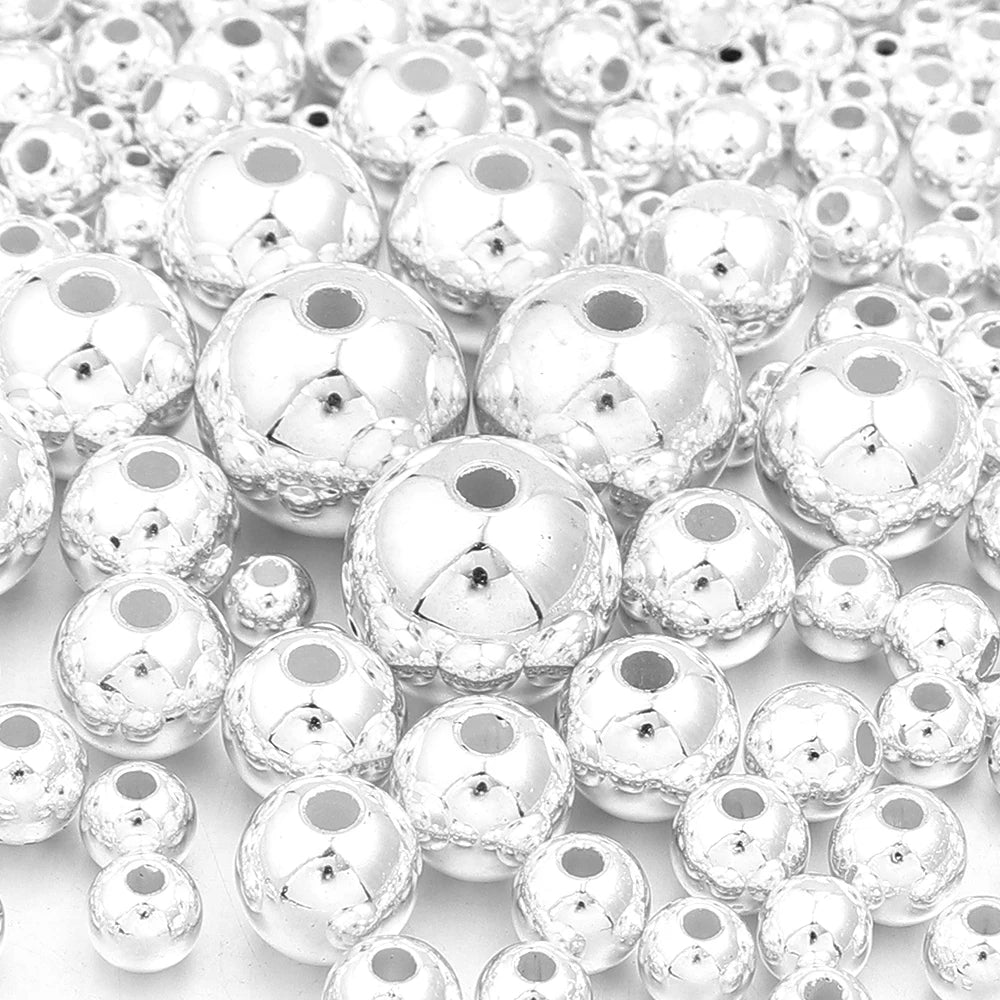 50-100pcs Silvering ABS Imitation Pearl Spacer Beads – DIY Jewelry Pearl Spacer Beads PLUSH