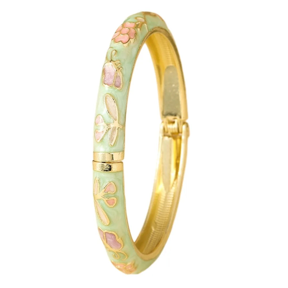 Enamel Cloisonné Bangle – Vintage Floral Women's Bracelet Enamel Bangle Bracelet PLUSH StyleB Green