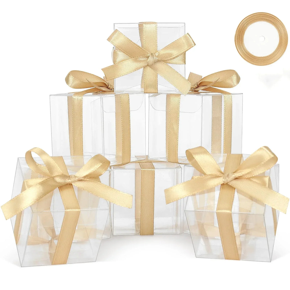 50pcs 2x2x2 Clear Gift Boxes with Gold Ribbon | Party Favors Clear Favor Boxes PLUSH 2x2x2inch 5x5x5cm Other