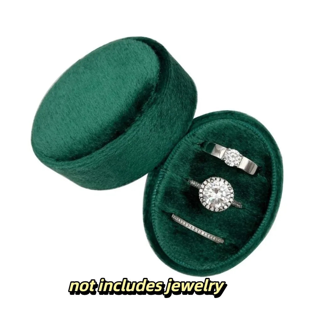 Velvet Ring Box 2 & 3 Slots Oval Vintage Jewelry Gift Box Velvet Ring Box PLUSH Green 3 Slot