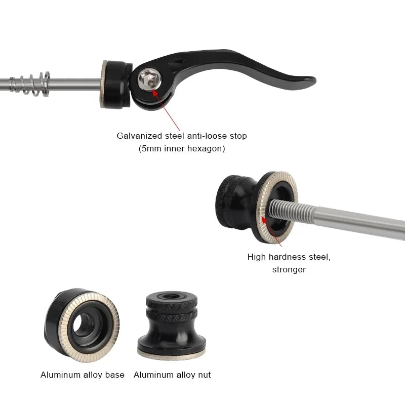 RIDERACE QR Quick Release Skewers Aluminum Alloy MTB Black Bike Quick Release Skewer PLUSH
