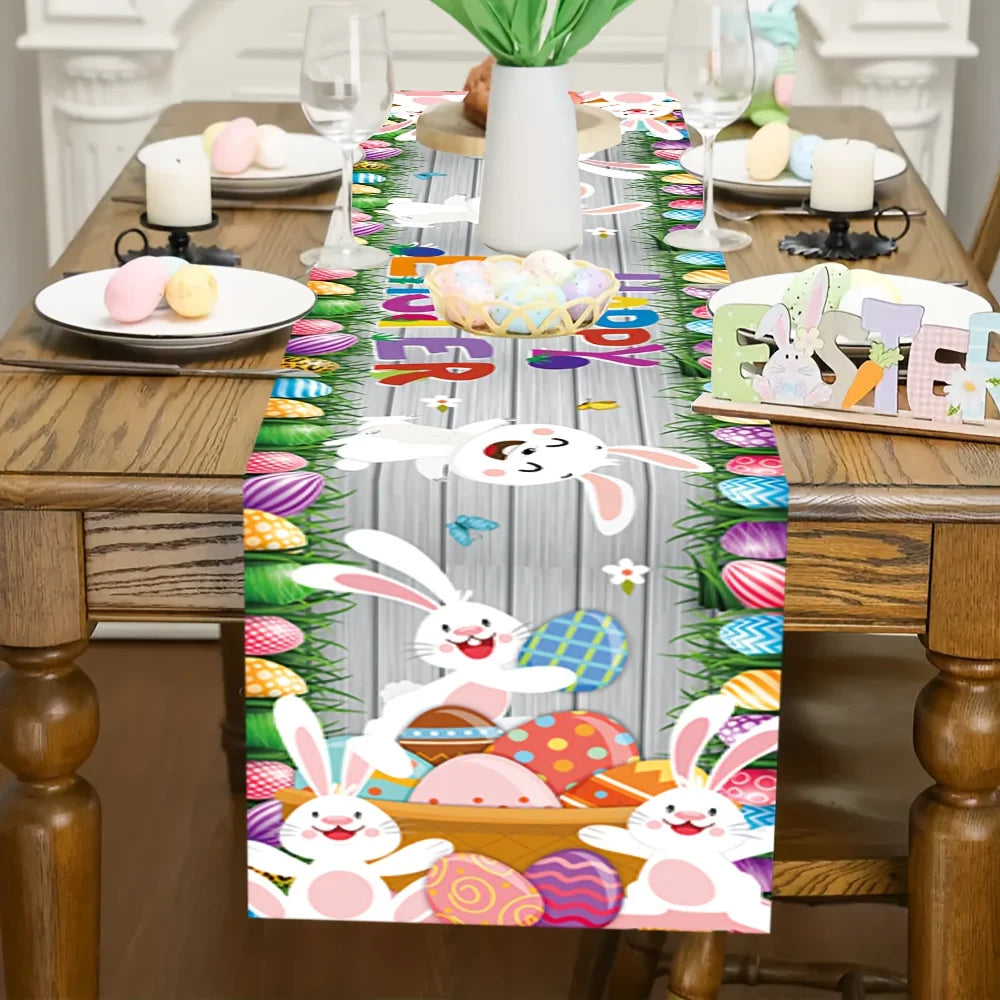 Easter Table Runner – Rabbit & Egg Print | 100% Polyester Holiday Table Runner PLUSH A 33X90Cm