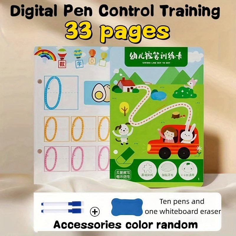 Kids Reusable Wipe-Clean Pen Control Practice Book Ages 3+ Kids Activity Book PLUSH Book with 10pcs pen