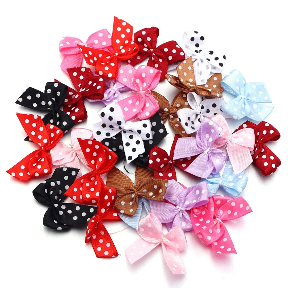 30pcs Mini Polka Dot Ribbon Bows 2.5cm – DIY Craft Decor Ribbon Bows PLUSH Mixed 2.5X2.5cm