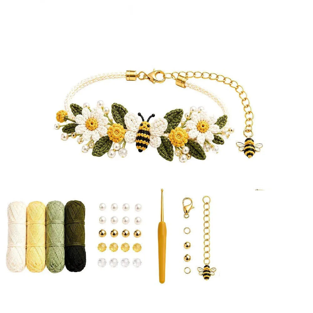 Botanical DIY Crochet Bracelet Kit – Beginner Friendly Craft DIY Crochet Kit PLUSH bee