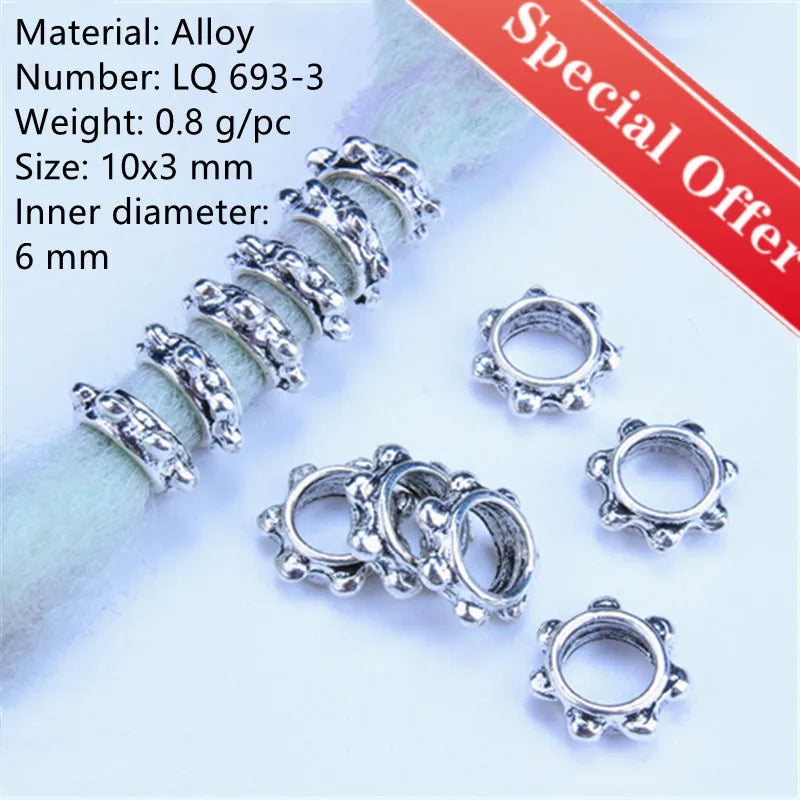 5pcs Silver Viking Dreadlock Hair Beads – Braid Cuffs & Clips