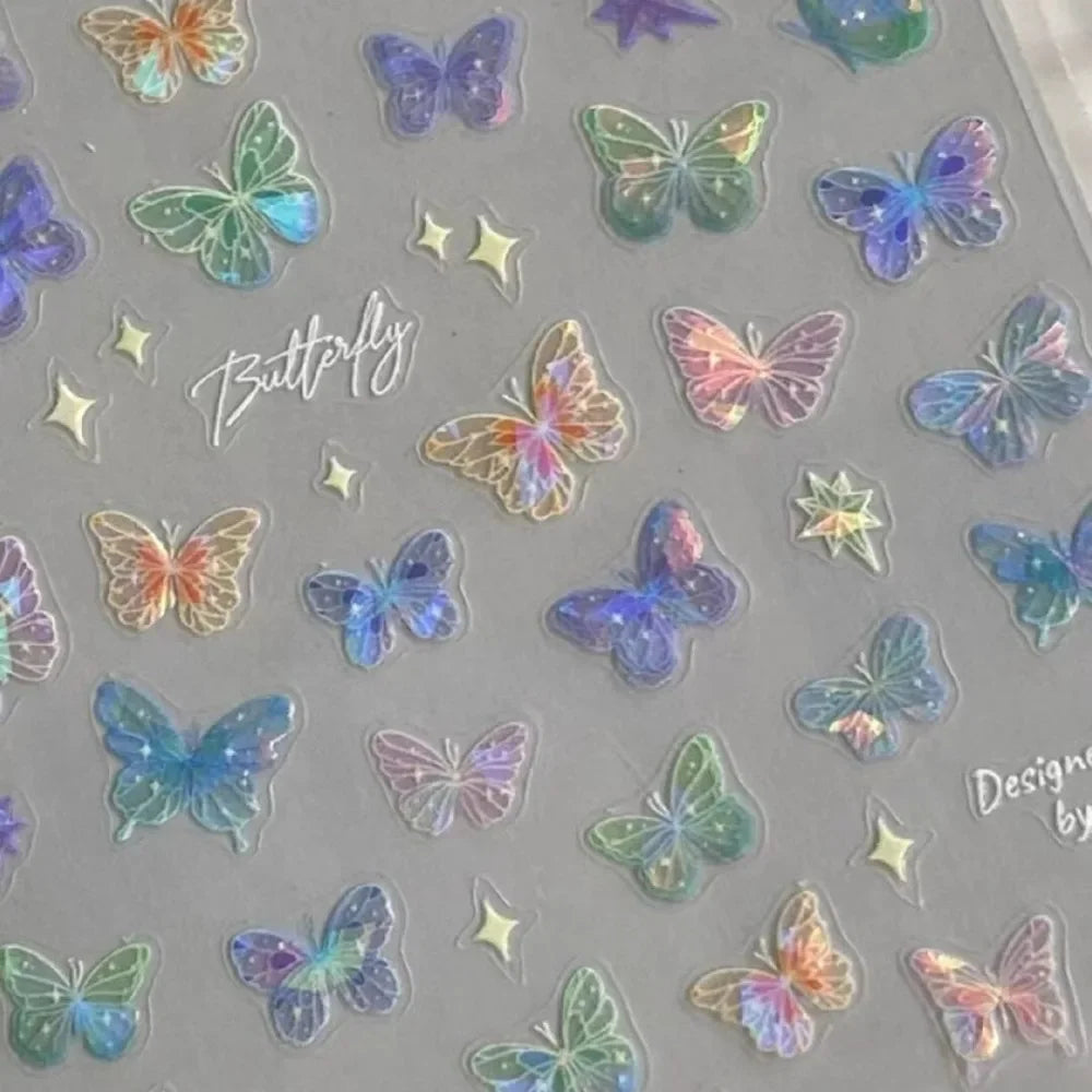 3D Aurora Butterfly Nail Stickers – Pink Purple Laser Decals Nail Art Stickers PLUSH