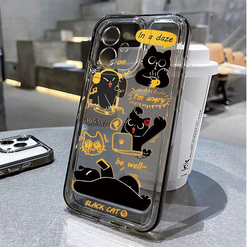 Black Cat iPhone Case | Cartoon Animal Cover iPhone 7–16 iPhone Phone Case PLUSH -1 For iPhone 11ProMax