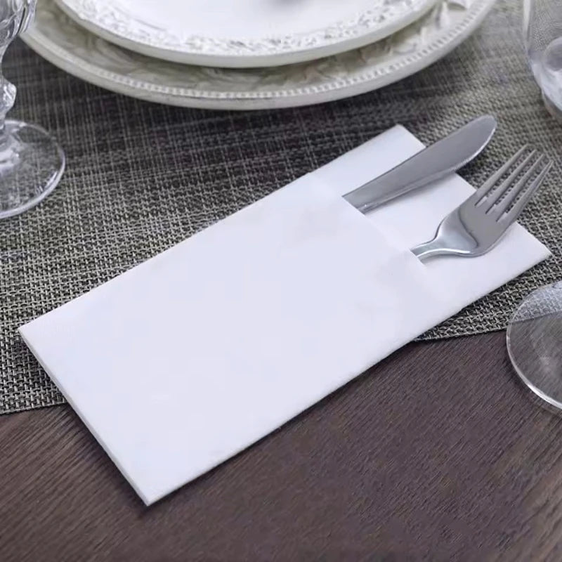 White Disposable Flatware Pocket Napkins 25/50/100 Pcs Disposable Paper Napkins PLUSH