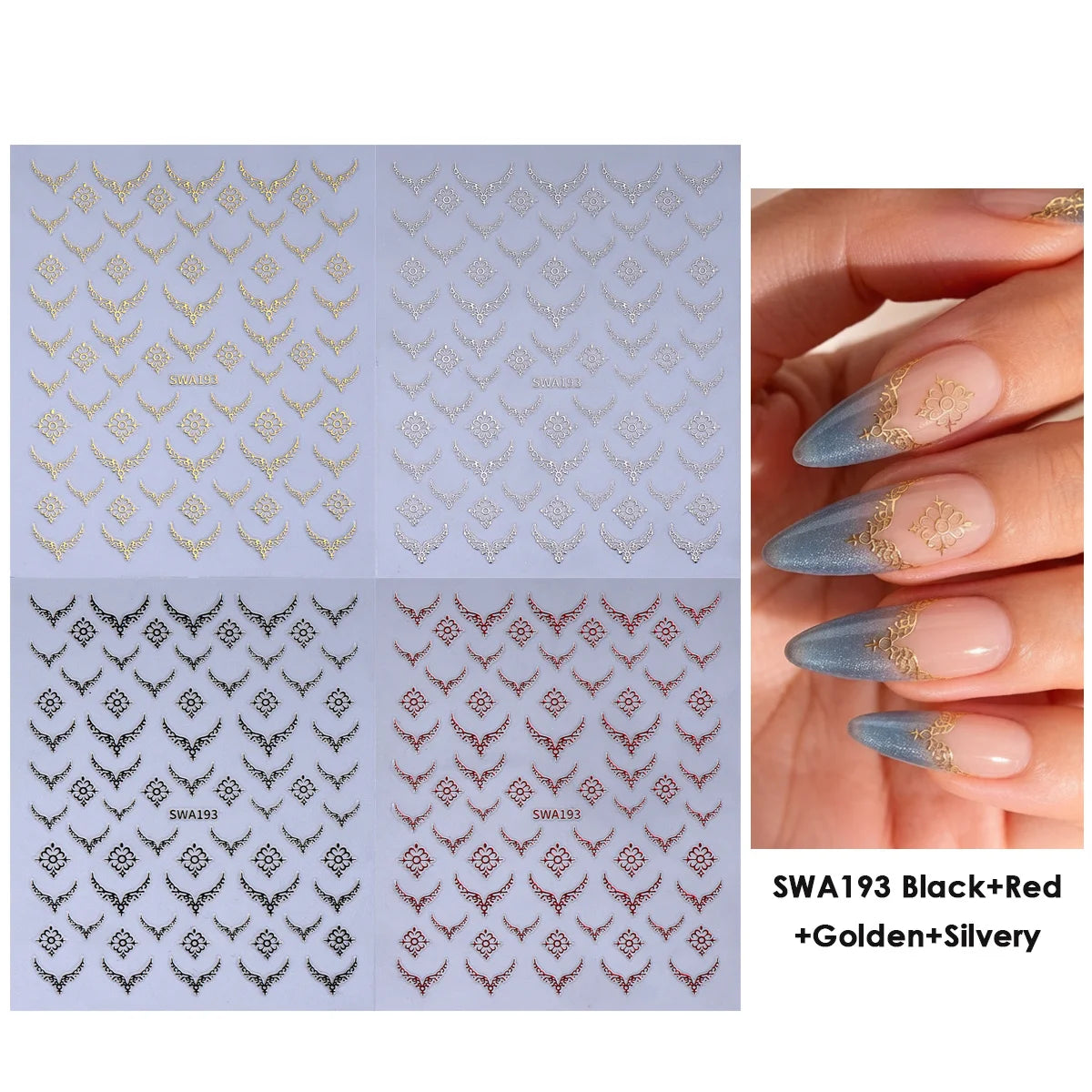 Retro Pearl Lace Nail Stickers – Mandala Floral Decals 4/5pcs Nail Art Stickers PLUSH SWA193 4Color